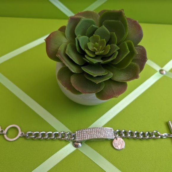 CHICO'S Pave Rhinestone ID Bar Bracelet Silver - Picture 6 of 6